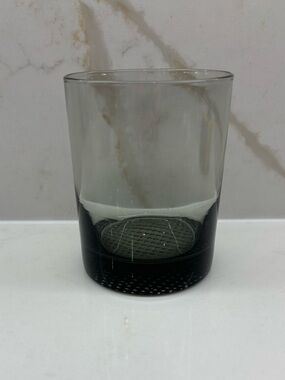 Vintage MCM Smoked Glass Lowball Old Fashioned Glass Dimpled Waffle Bottom